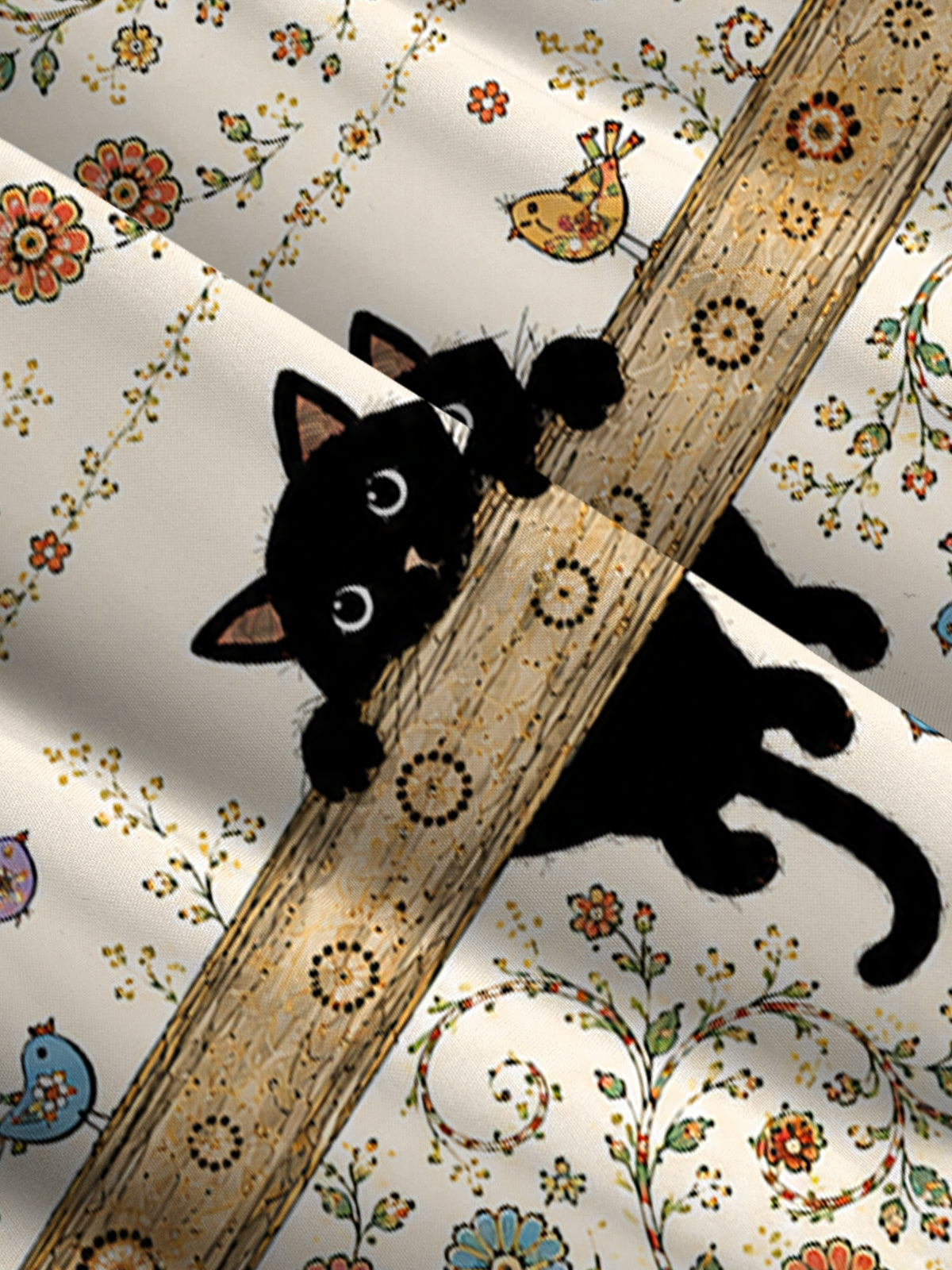 Whimsical Cat Garden Print Wide Straps Maxi Dress With Pockets