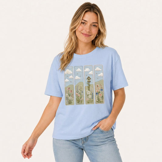 Wildflower Meadow Stitch Print Crew Neck Cotton Tee