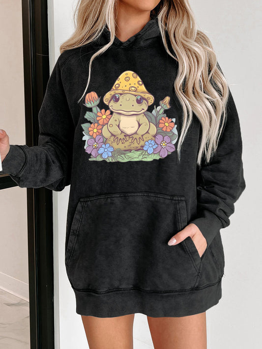 Oversized Retro Frog Washed Hoodie