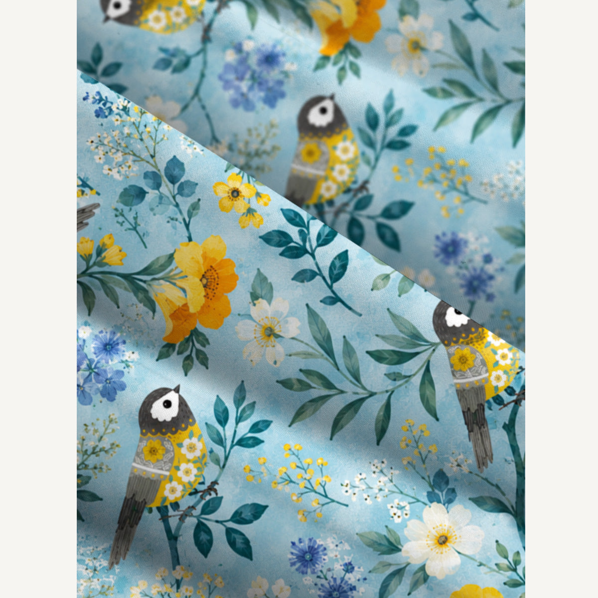 Flower Birds Print Wide Straps Maxi Dress With Pockets