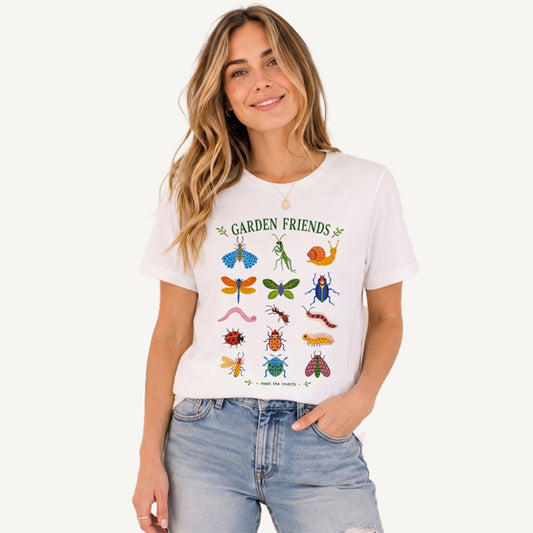 Garden Friends Insect Chart Print Crew Neck Cotton Tee