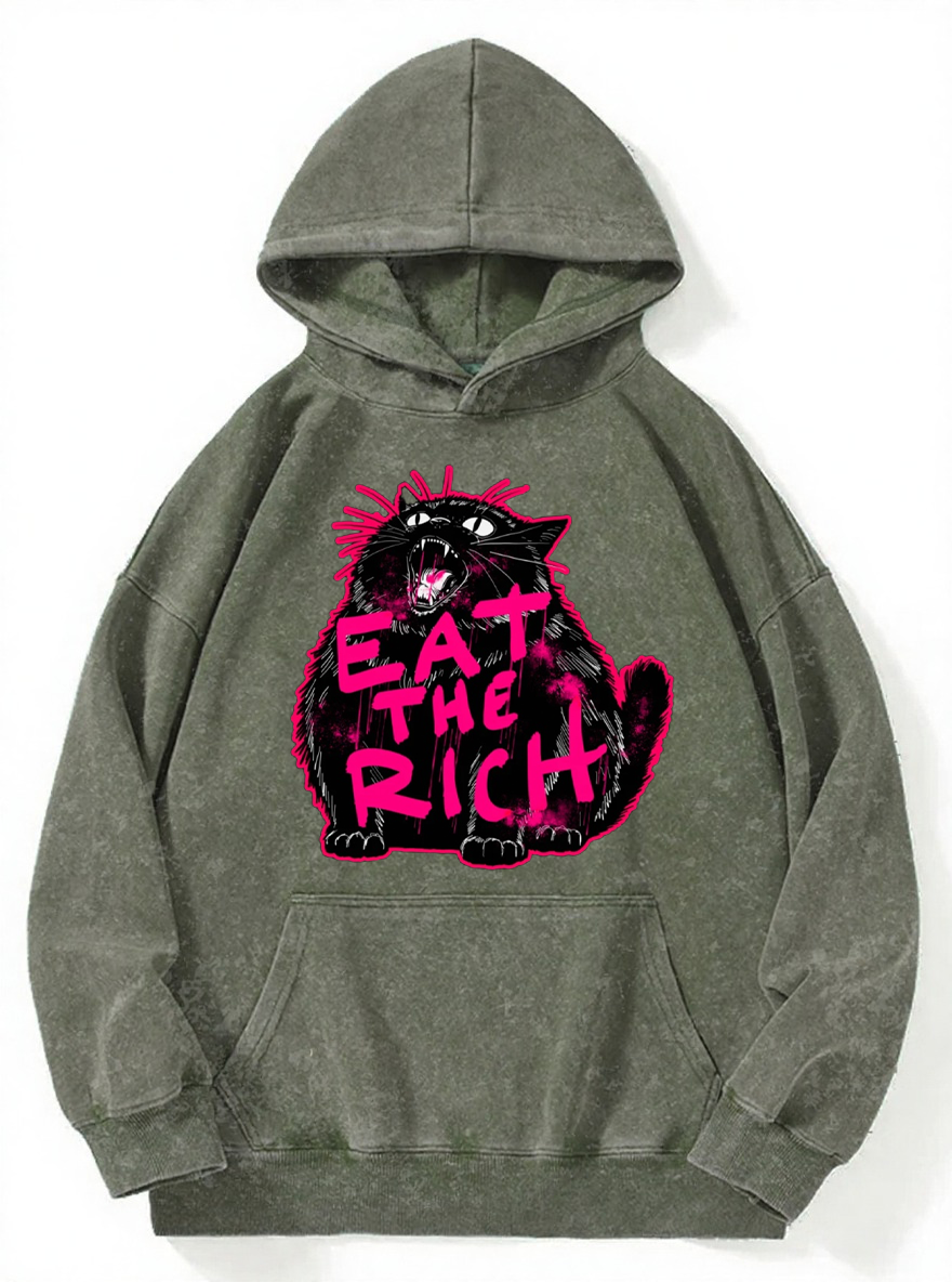 Vintage Eat The Rich Cat Washed Hoodie