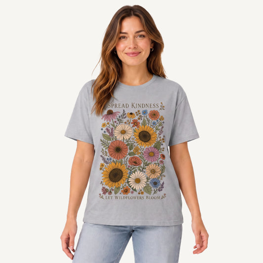 Kindness Wildflower Garden Print Crew Neck Cotton Tee