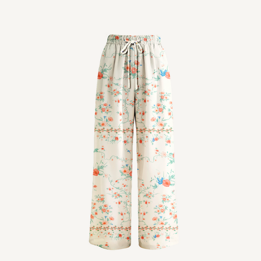 Boho Wild Bloom Wide Leg Tie Waist Pants With Pockets