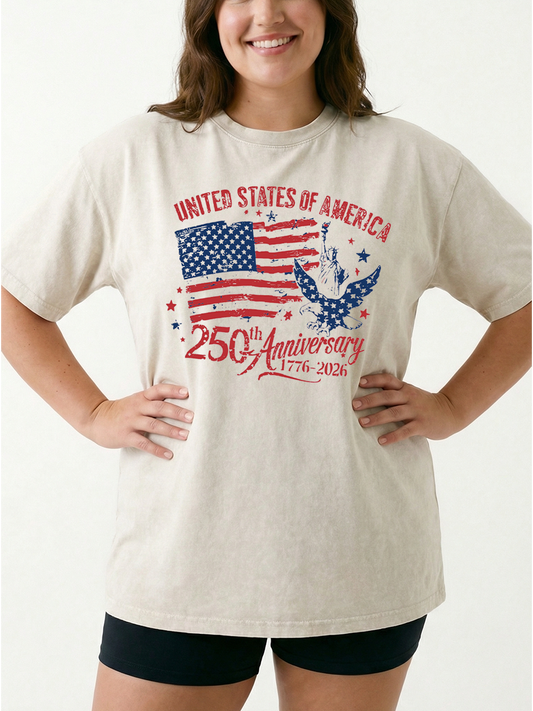 Vintage America 250Th Anniversary Patriotic Eagle Washed T-Shirt