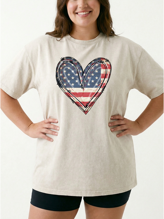 Vintage 4Th Of July American Flag Heart Washed T-Shirt