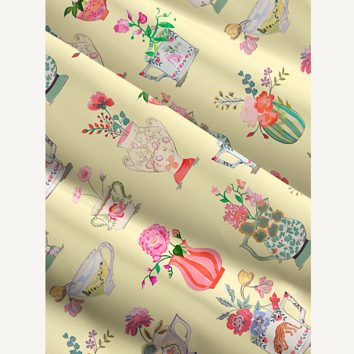 Colorful Flower Vase Print Wide Straps Maxi Dress With Pockets