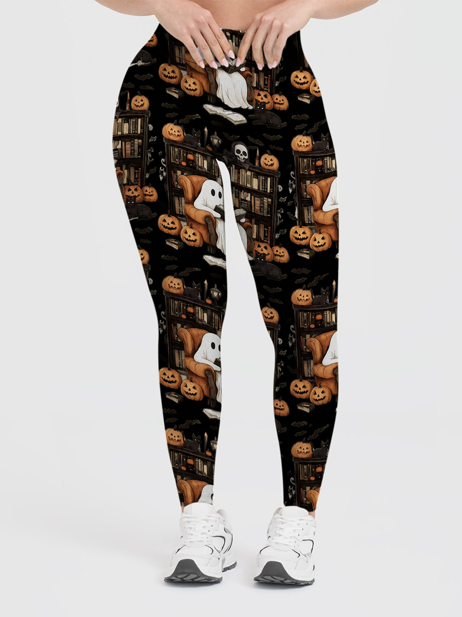Vintage Ghost Reading Books Leggings