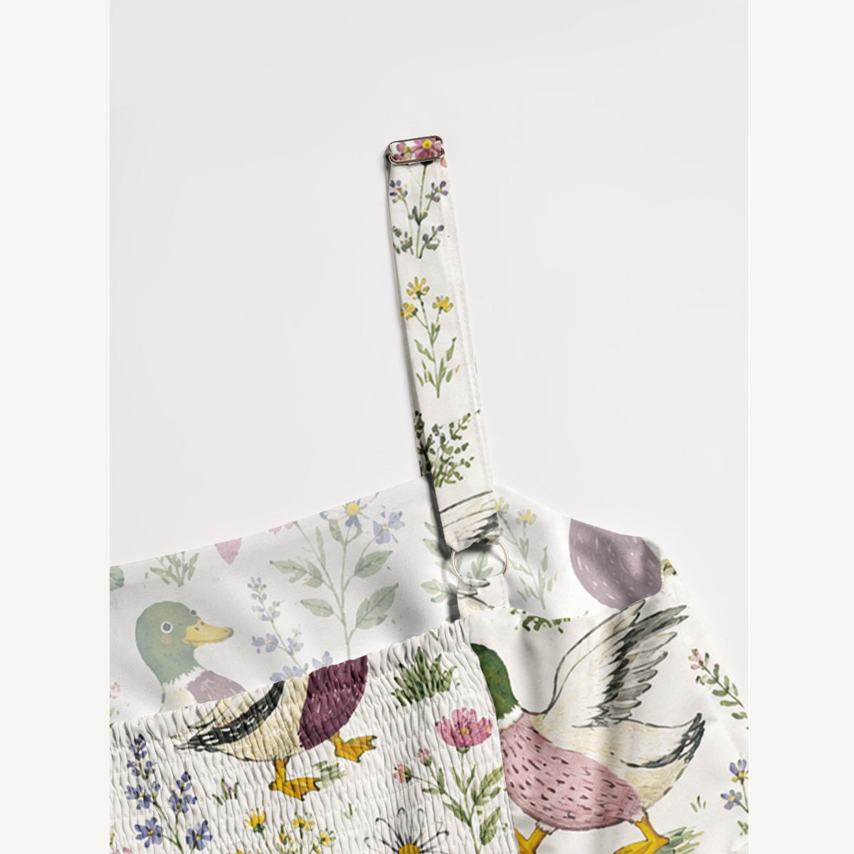 Watercolor Duck Print Wide Straps Maxi Dress With Pockets