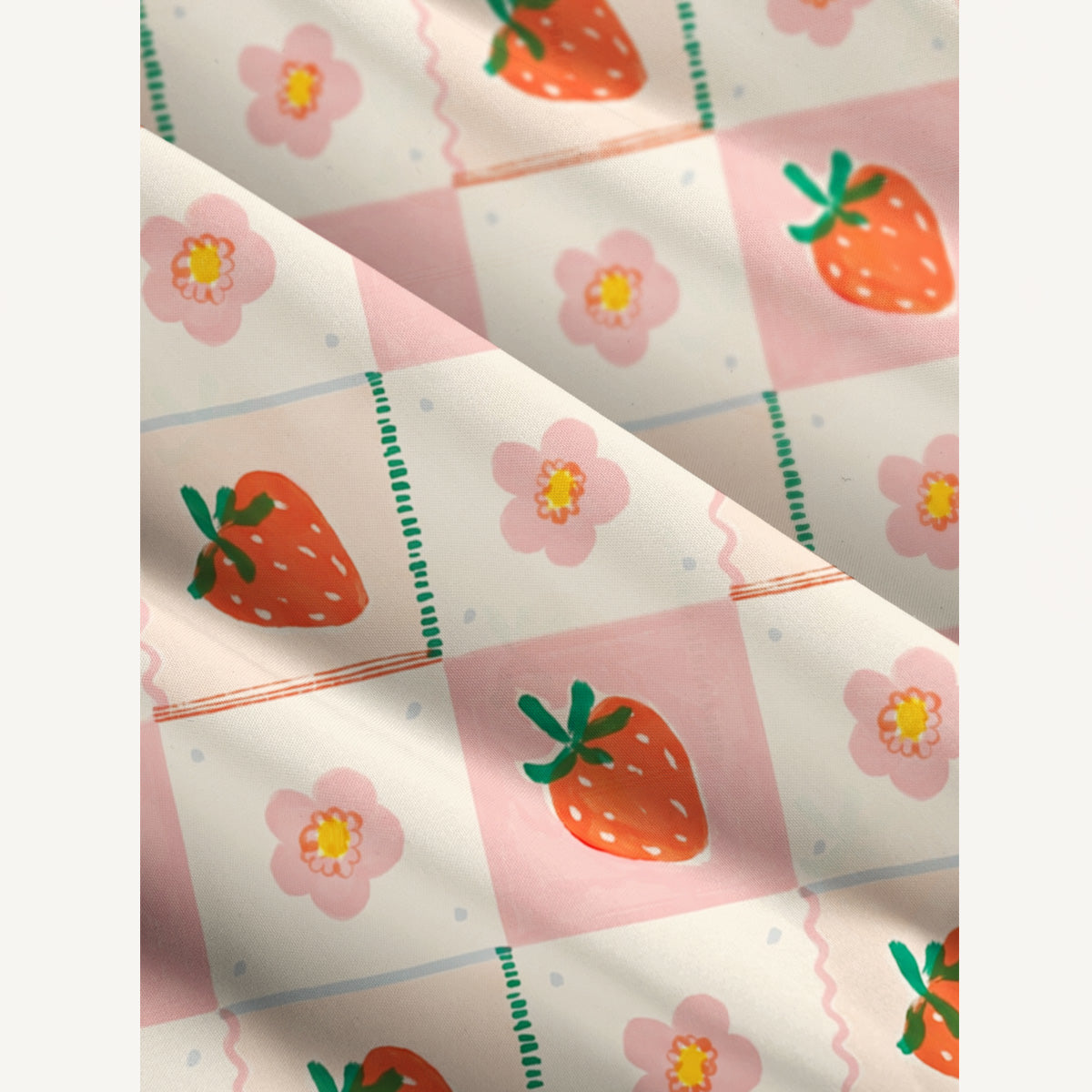 Strawberry Check Print Wide Straps Maxi Dress With Pockets