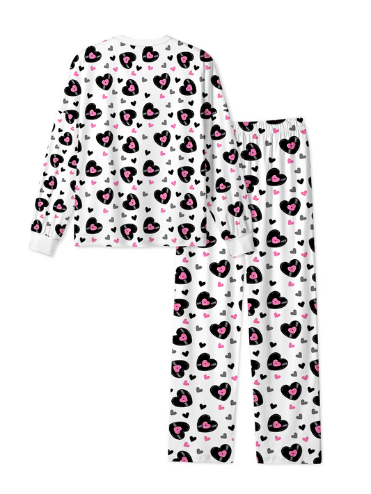 Vintage Black Pink Leopard Print Heart Pajamas