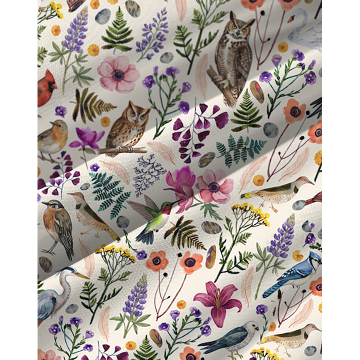 Whimsical Woodland Birds Wildflowers Print Spaghetti Strap Mini Dress