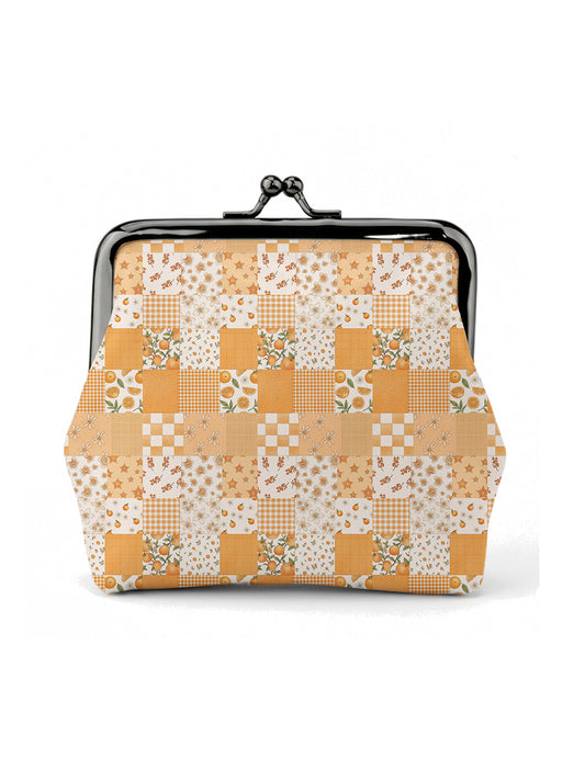 Lemon Sunshine Patchwork Print Leather Mini Clasp Purse