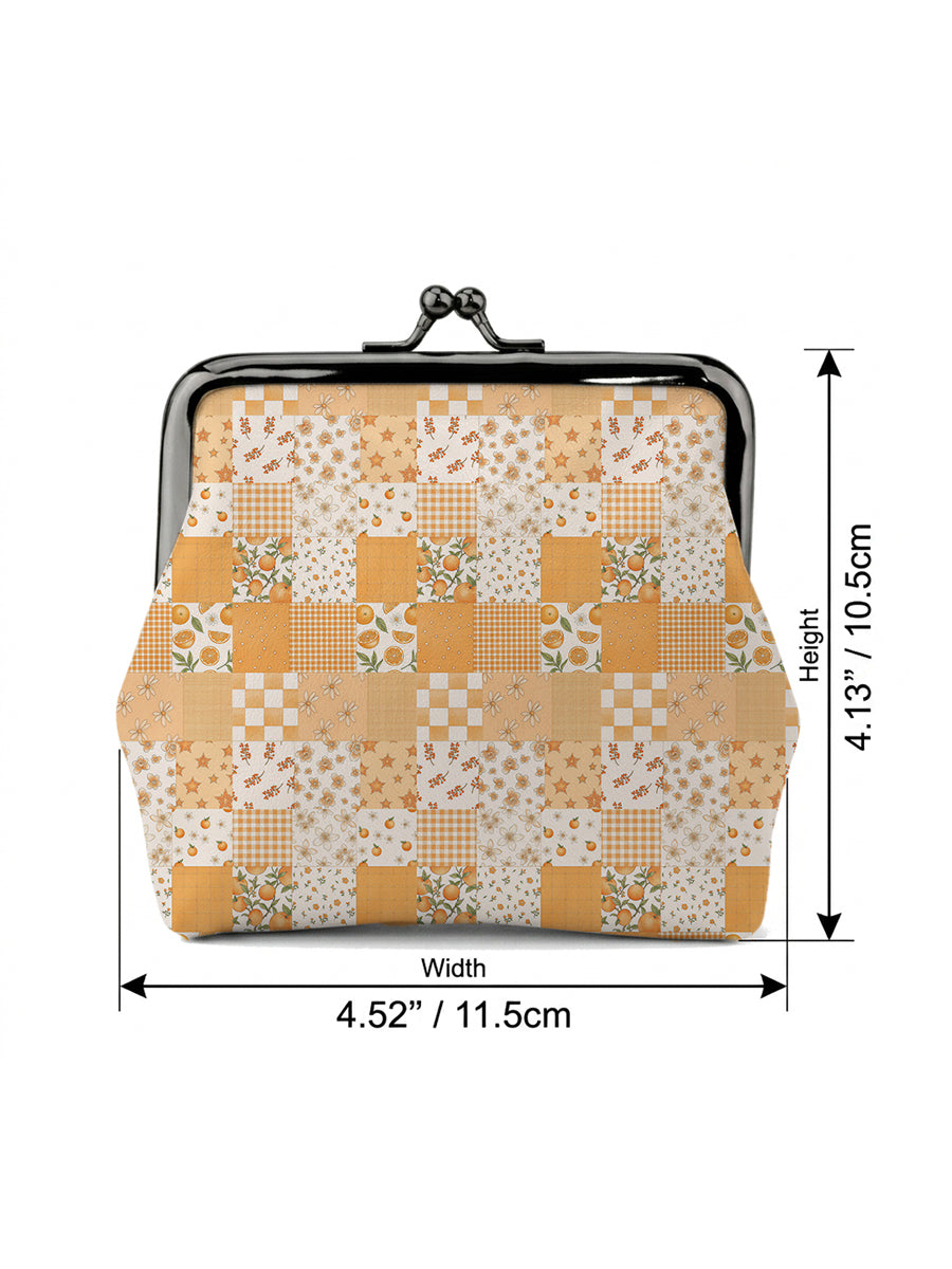 Lemon Sunshine Patchwork Print Leather Mini Clasp Purse