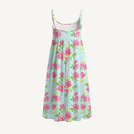 Rose Mint Polka Dot Print Spaghetti Strap Mini Dress