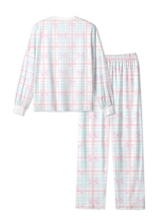 Vintage Plaid Bow Pink Blue Pop Pajamas