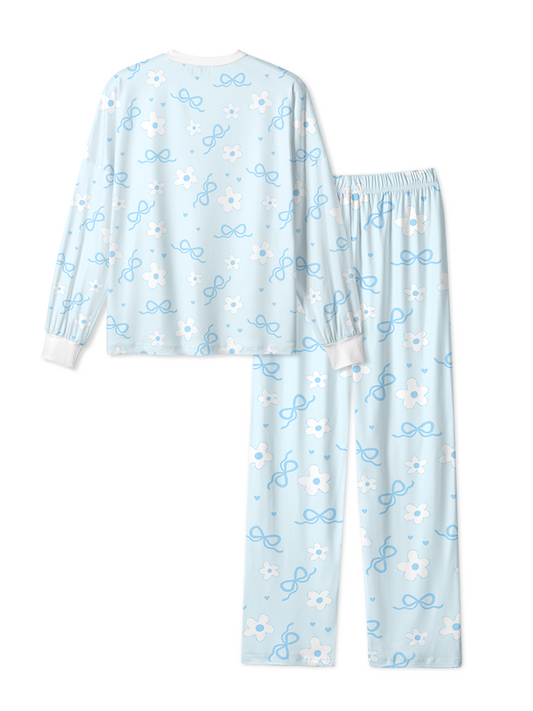 Vintage Light Blue Floral Bow Heart Pop Pajamas