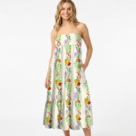 Elegant Blossom Trail Convertible Maxi Skirt & Strapless Dress