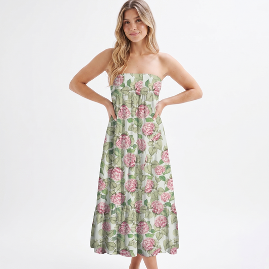 Hydrangea Whisper Print Convertible Maxi Skirt & Strapless Dress