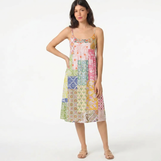 Colorful Bohemian Patchwork Print Spaghetti Strap Mini Dress