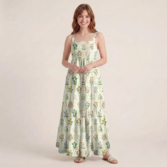 Warm Grid Floral Whisper Wide Straps Maxi Dress With Pockets
