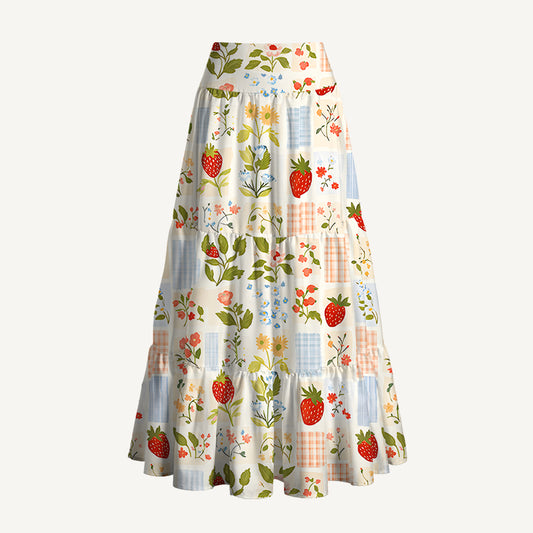 Strawberry Garden Patchwork Print Convertible Maxi Skirt & Strapless Dress