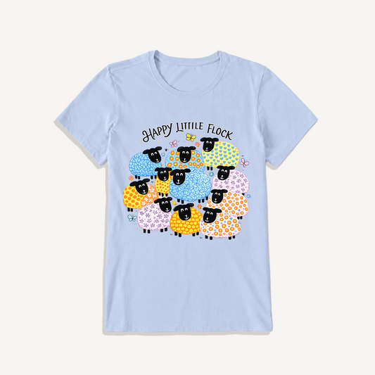 Colorful Happy Flock Print Crew Neck Cotton Tee