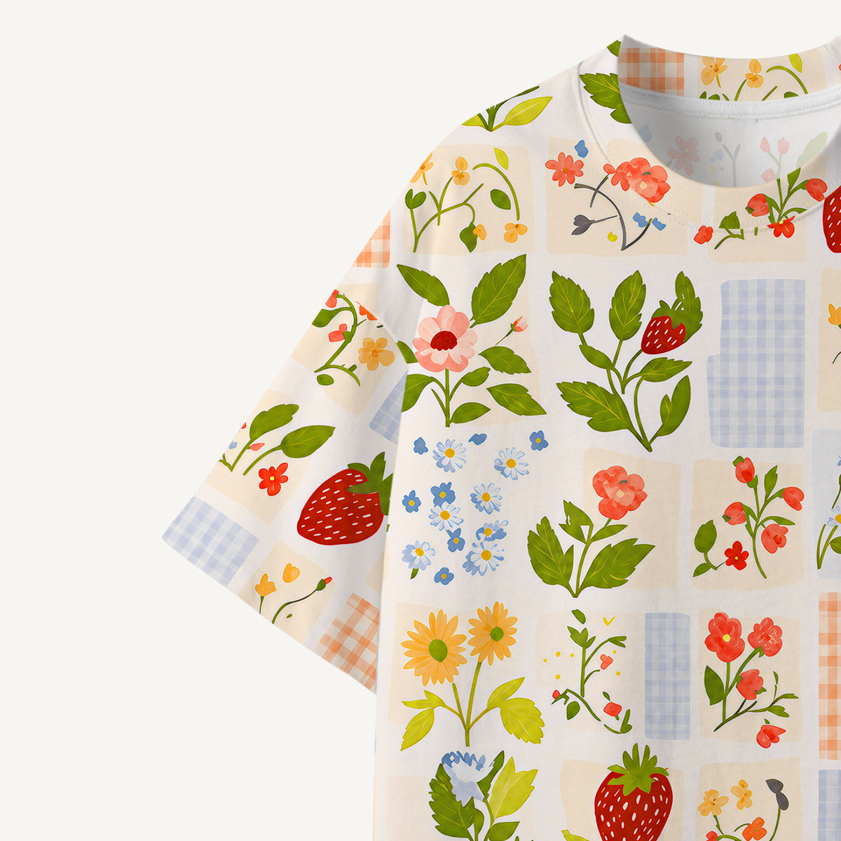 Strawberry Garden Patchwork print Premium Eco Tee