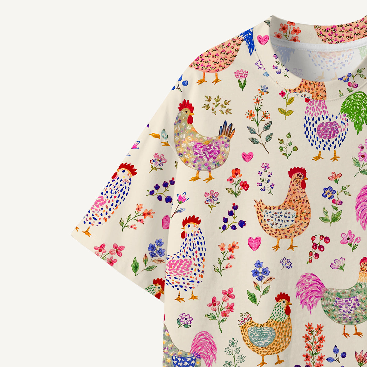 Colorful Farm Chickens print Premium Eco Tee