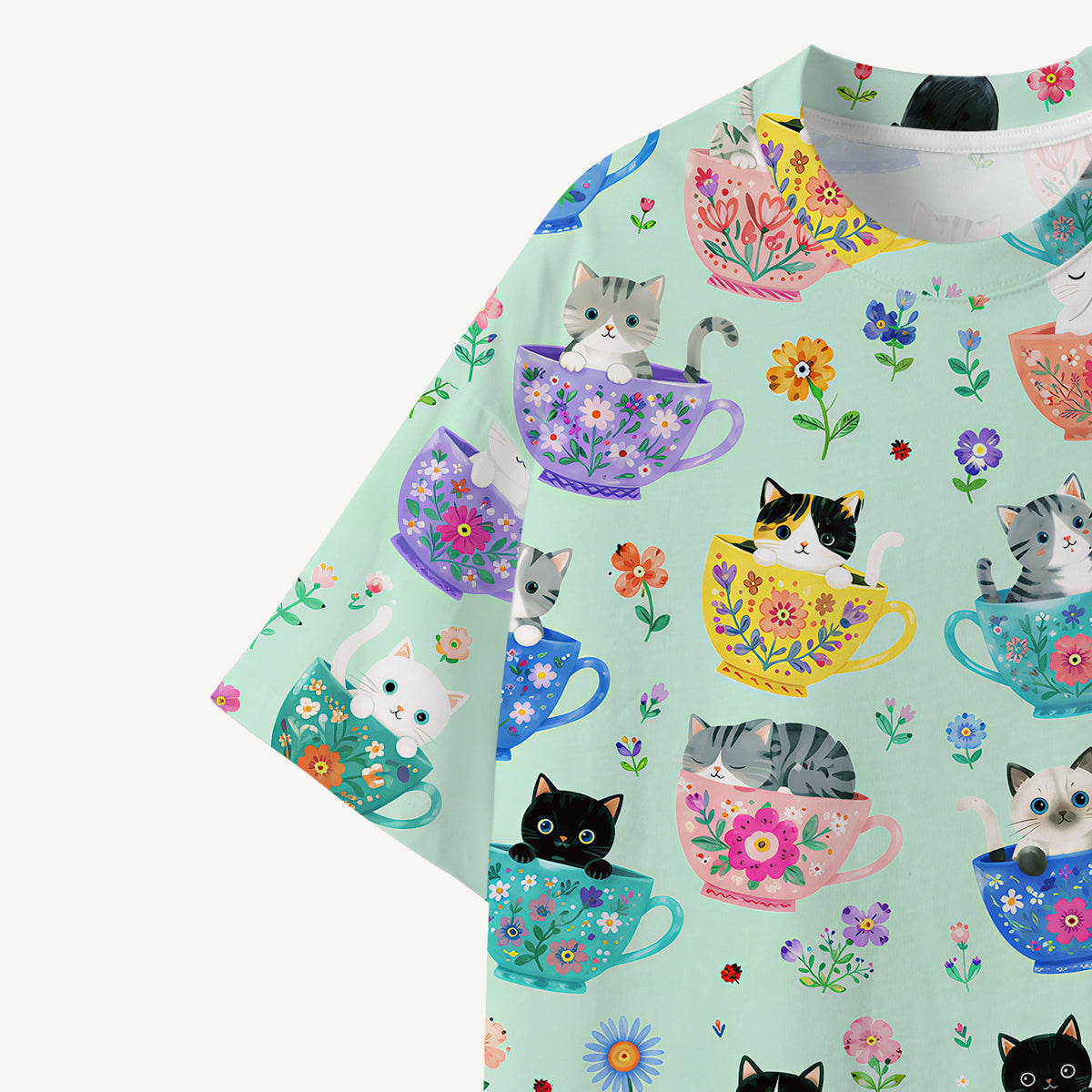 Cute Teacup Kitten print Premium Eco Tee