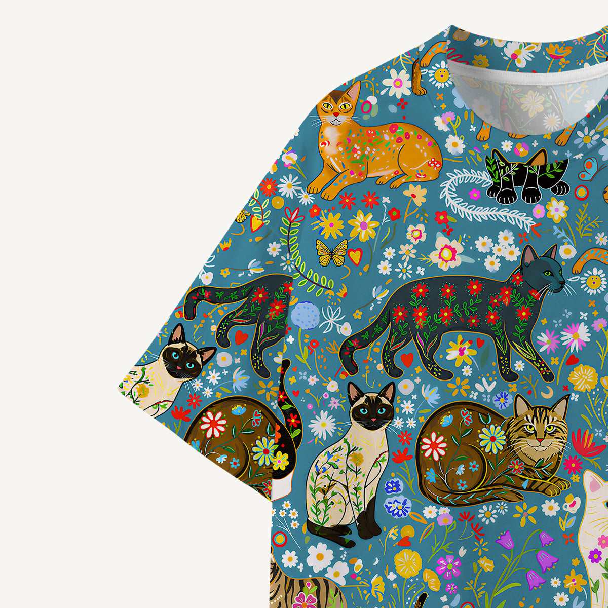 Colorful Garden Cat Pattern print Premium Eco Tee