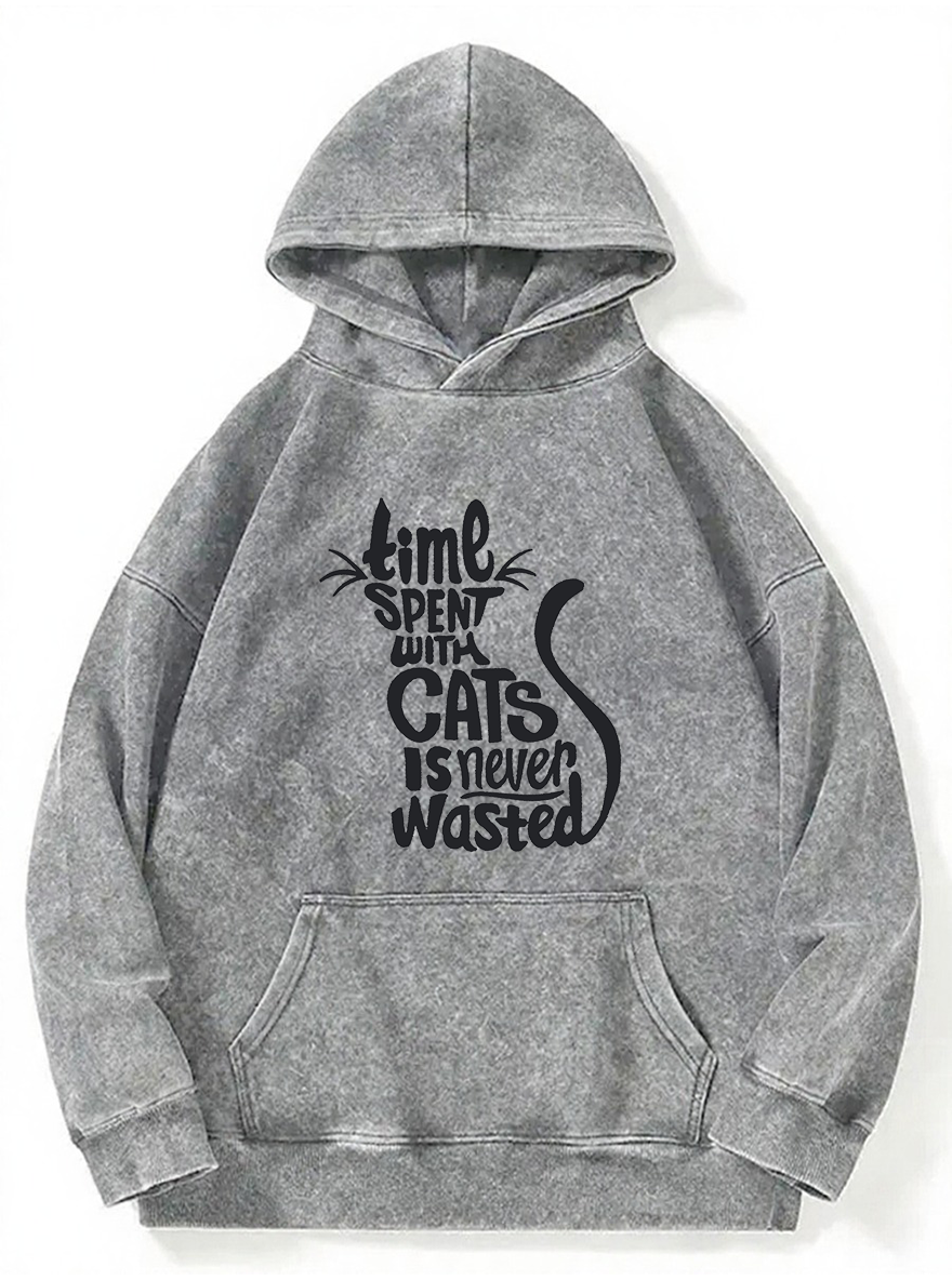 Vintage Time Spent With Cats Is Never Wasted Washed Hoodie