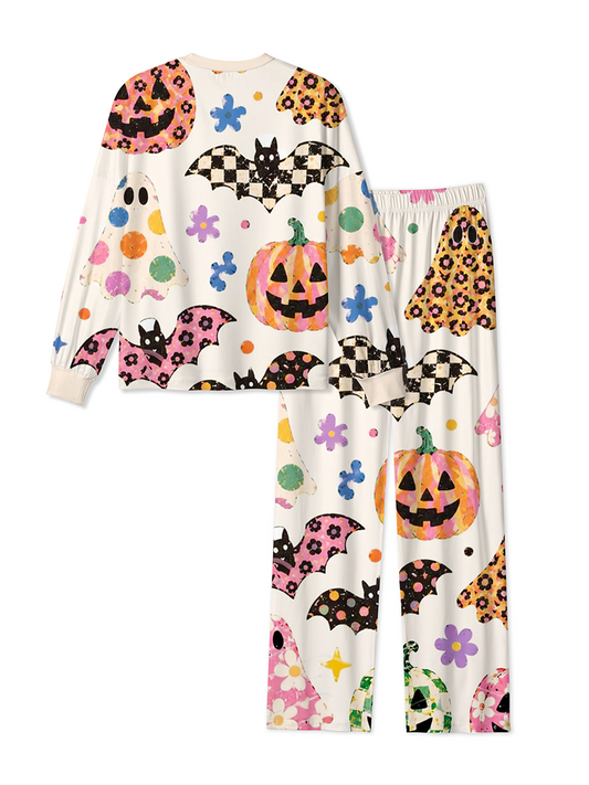 Vintage Retro Boho Doodle Ghost Pumpkin Bat Halloween Mixed Pajamas