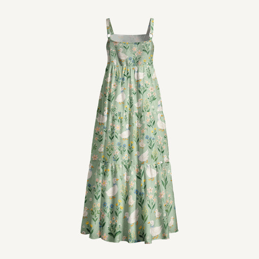 Country Duck & Bloom Print Wide Straps Maxi Dress With Pockets