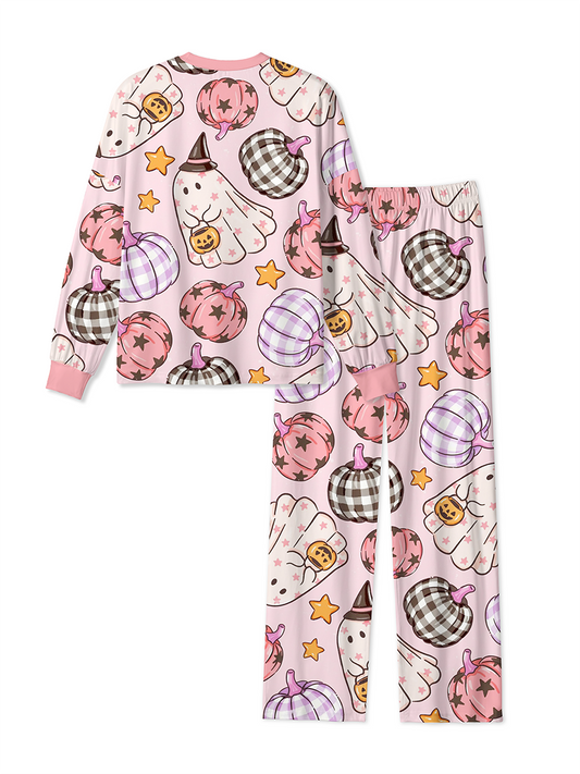 Vintage Cute Pink Ghost Pumpkin Plaid Halloween Mixed Pajamas