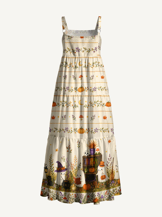 Ghostly Harvest Garden Print Wide Straps Maxi Dress With Pockets