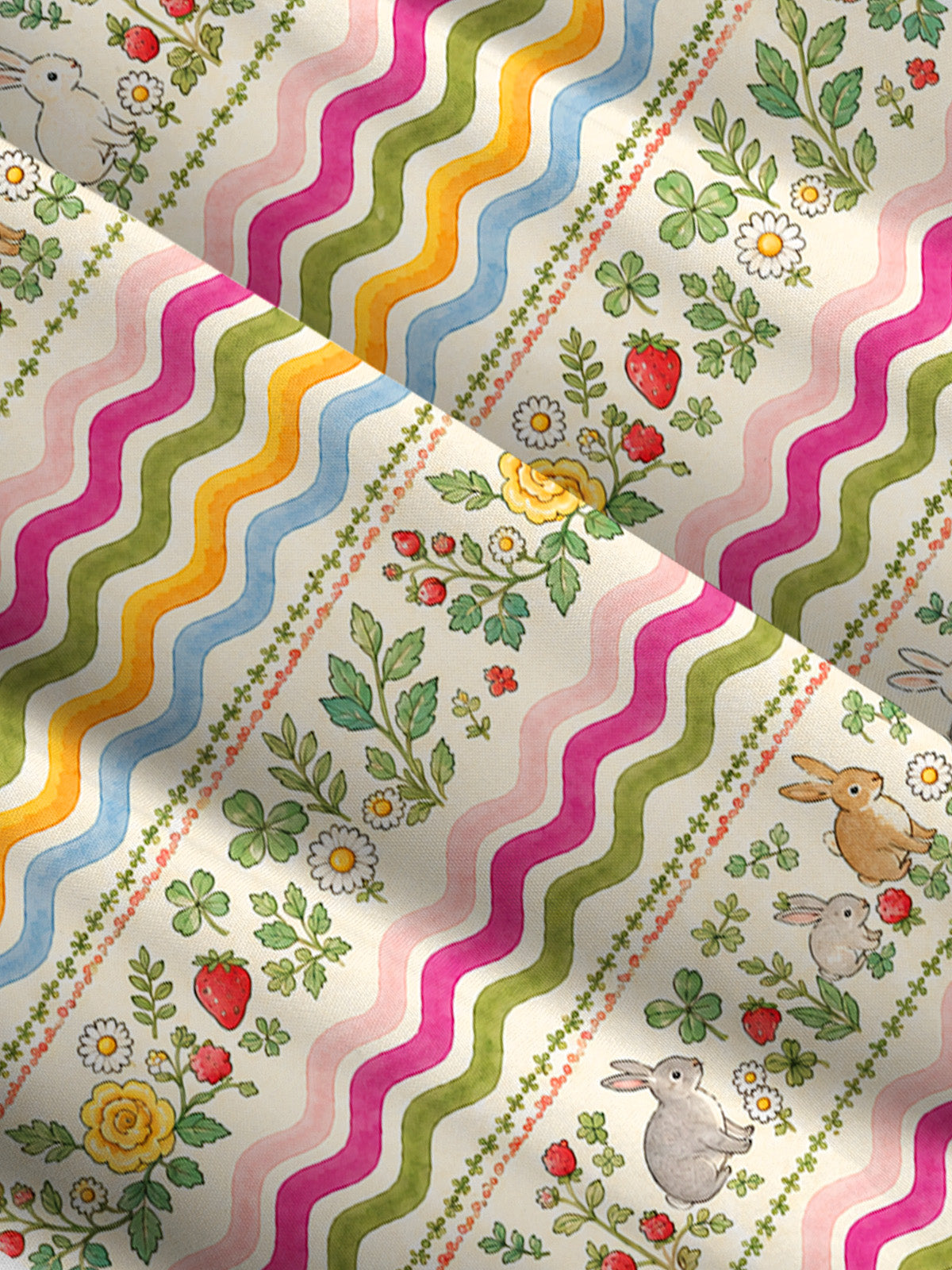 Strawberry Bunny Waves Print Wide Straps Maxi Dress With Pockets