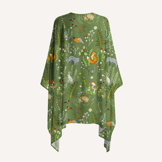 Whimsical Woodland Animals Print Kimono Wrap
