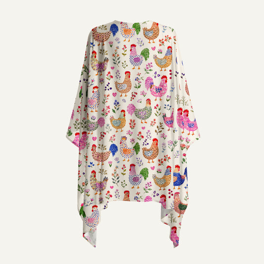 Colorful Farm Chickens Print Kimono Wrap