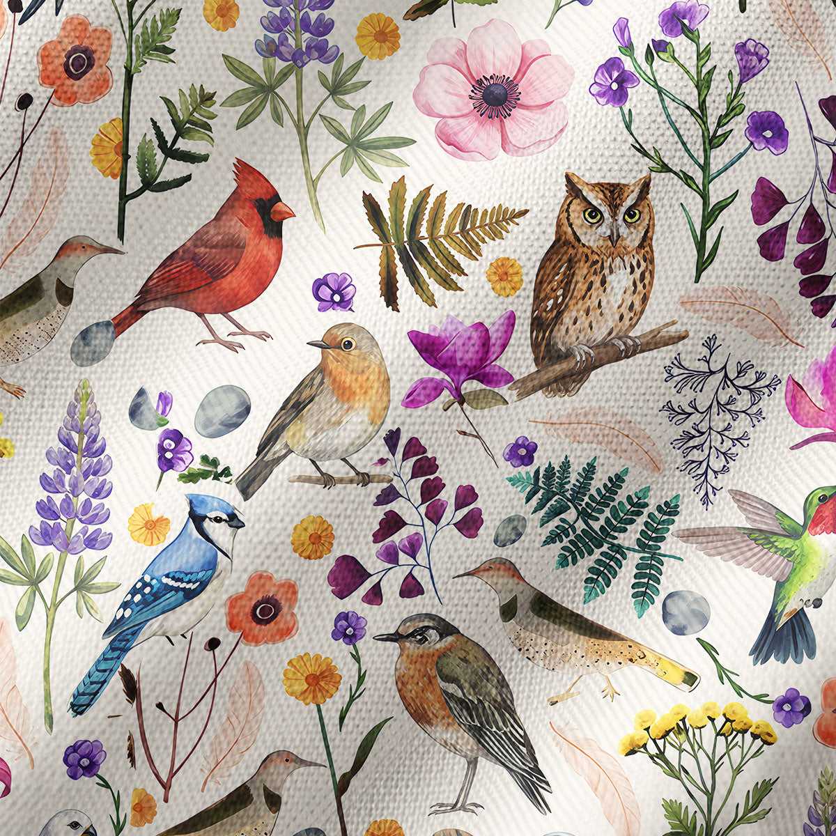 Whimsical Woodland Birds Wildflowers Print Kimono Wrap