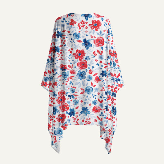 Patriotic Floral American Flag Print Kimono Wrap