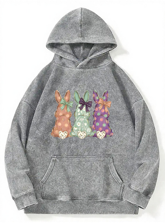 Vintage Bunnies Hand-Painted Washed Hoodie