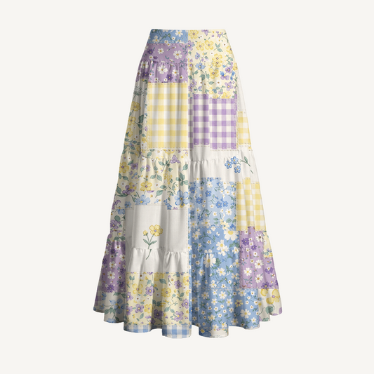 Floral Meadow Patchwork Print Convertible Maxi Skirt & Strapless Dress