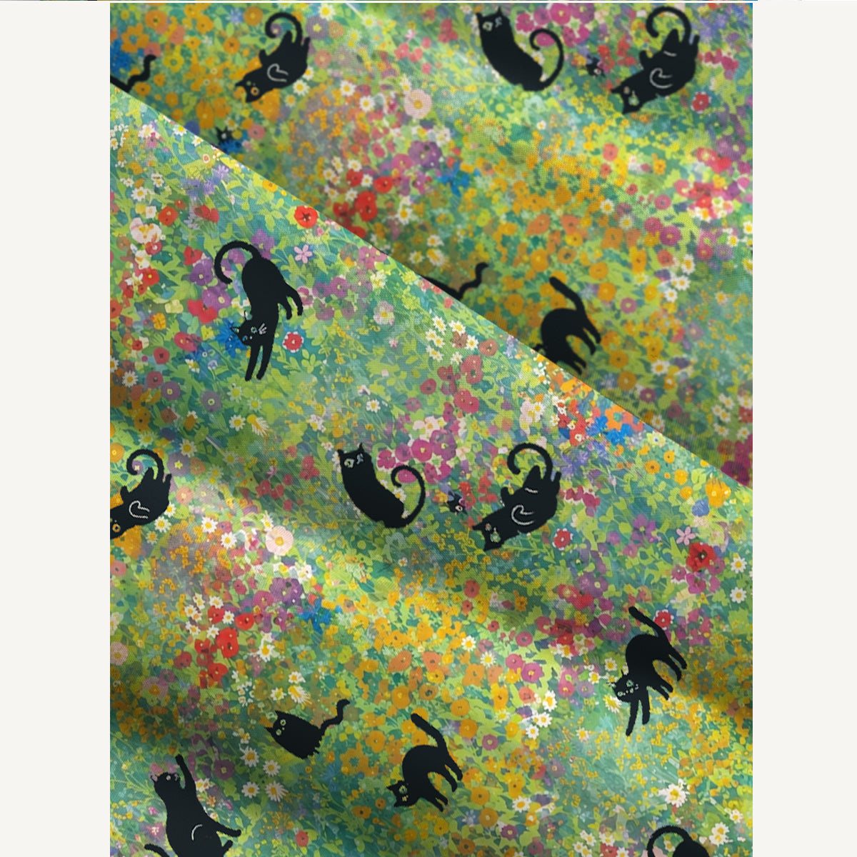 Square Neck Wildflower Garden Black Cat Print Wide Straps Maxi Dress With Pockets