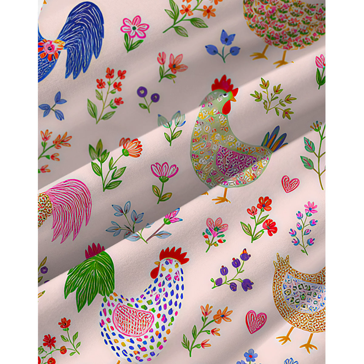 Colorful Farm Chickens Print Spaghetti Strap Mini Dress