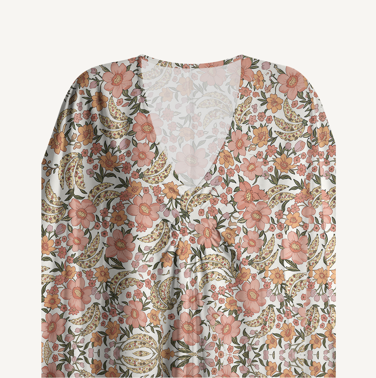 V‑Neck Amber Bloom Kimono Sleeve Kaftan Dress