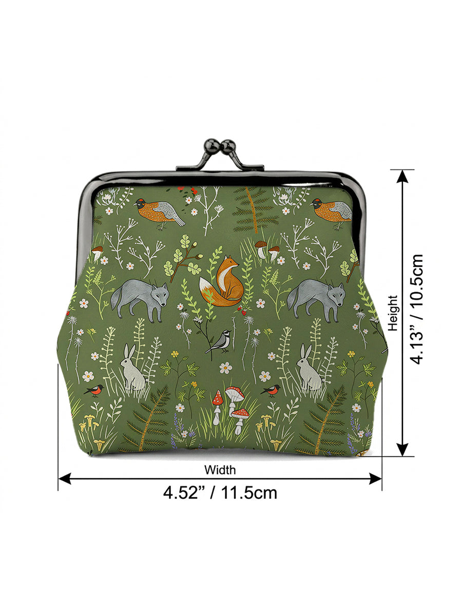 Whimsical Woodland Animals Print Leather Mini Clasp Purse
