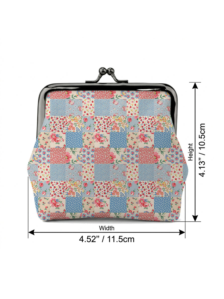 Pastel Patchwork Print Leather Mini Clasp Purse