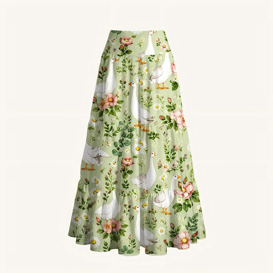 Pastoral Goose Garden Print Convertible Maxi Skirt & Strapless Dress