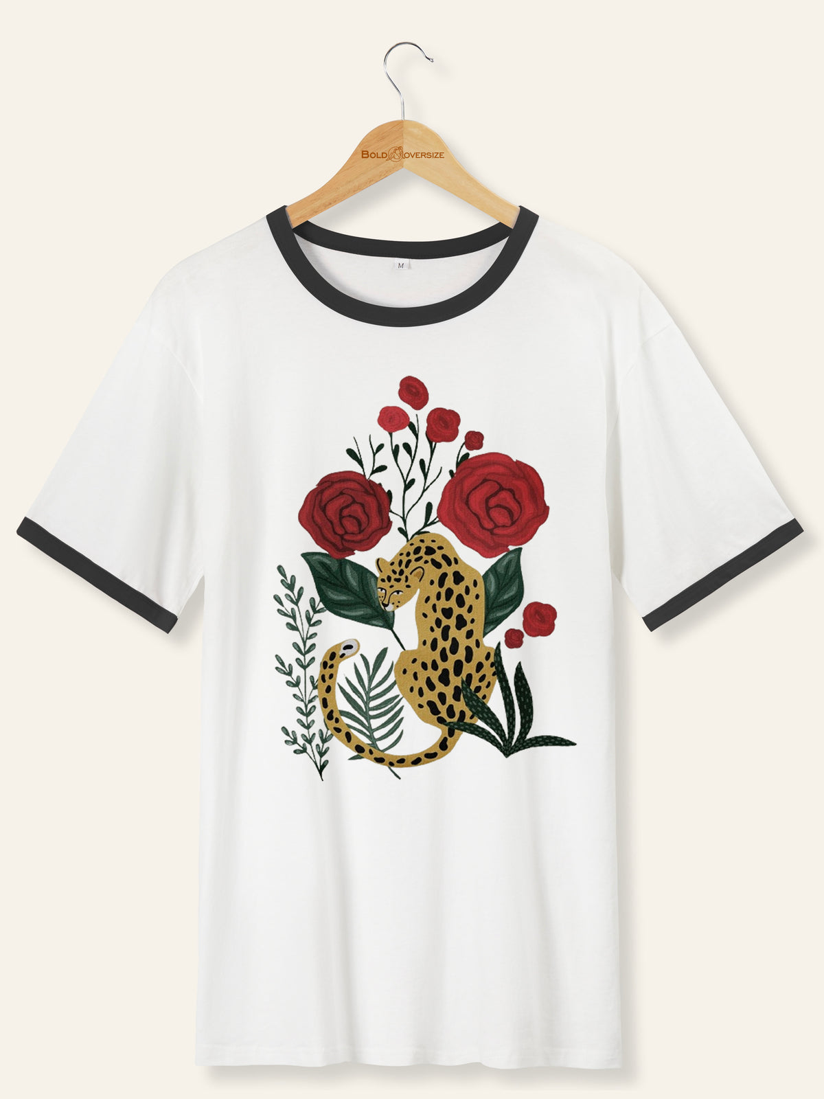 Retro Leopard Illustration Ringer Tee